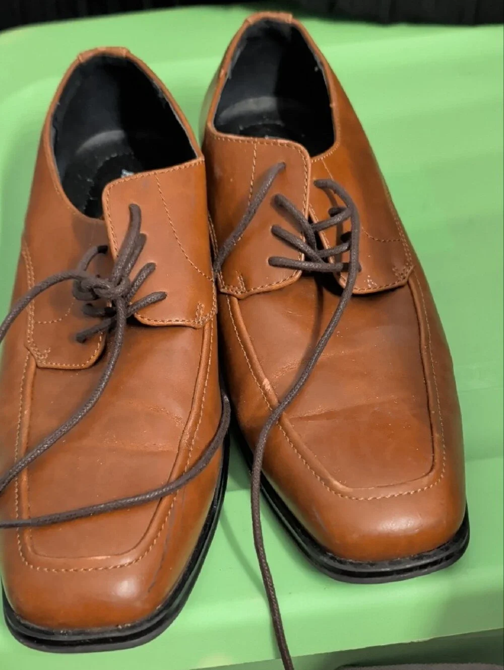 Alfani Tan/Brown Leather Lace-Up Derbys